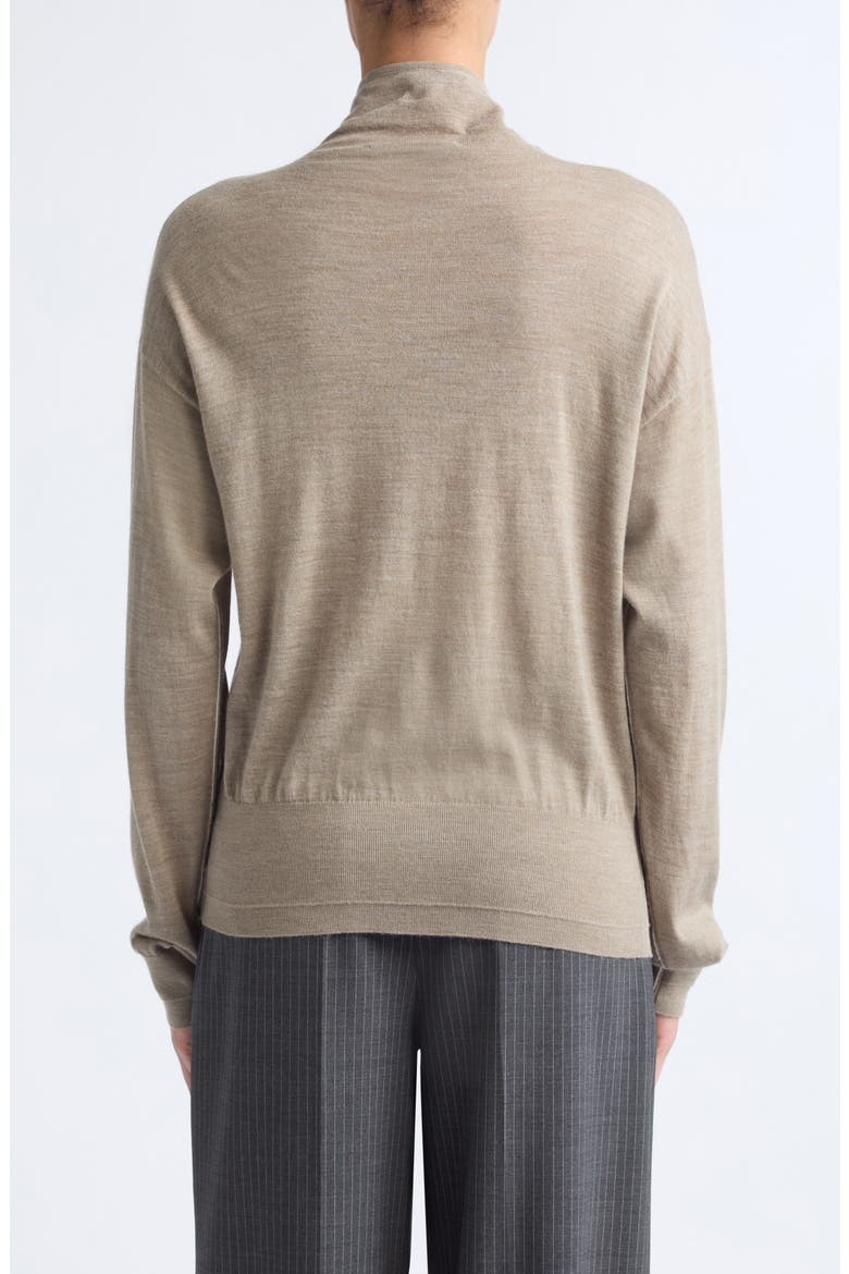Mock Neck Wool Cardigan, Alternate, color, HEATHER PEBBLE