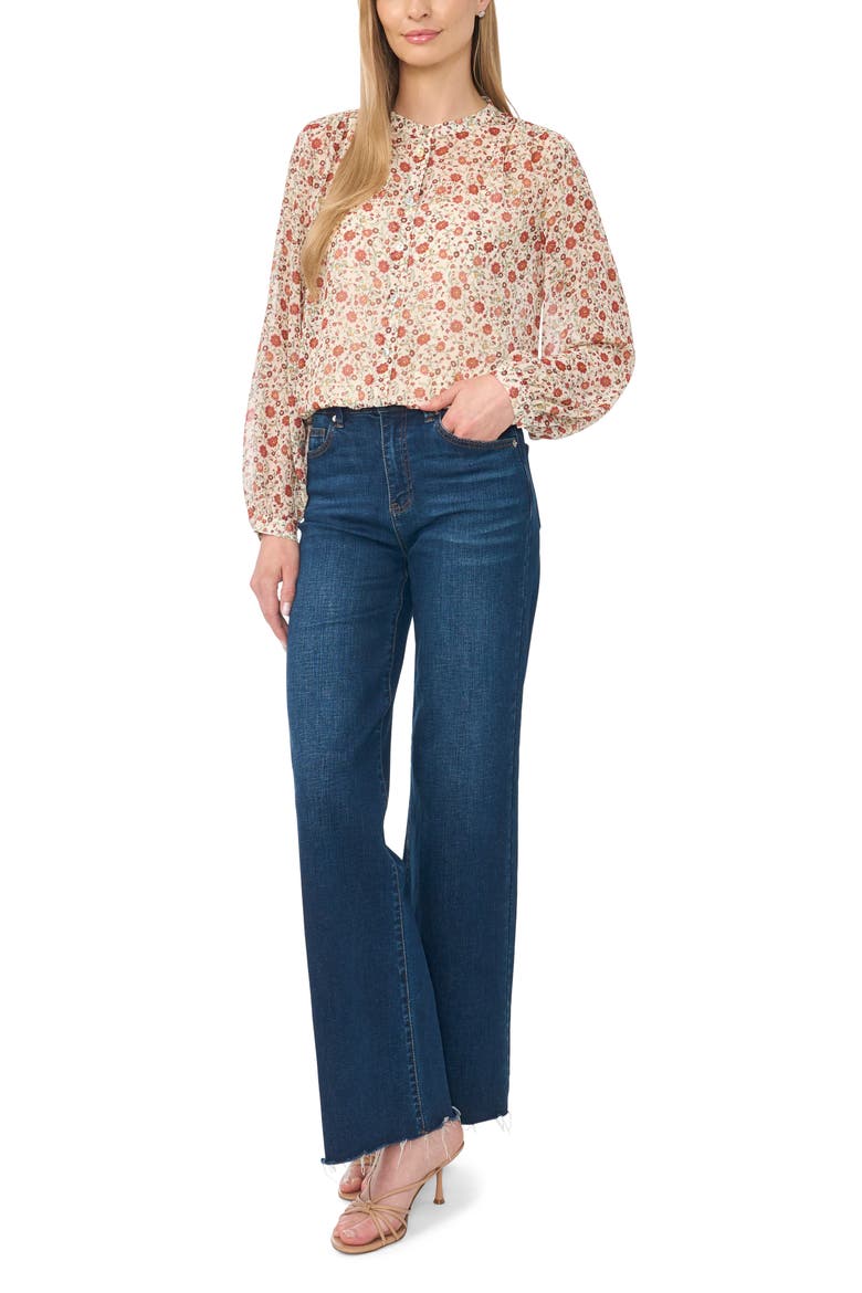 Mock Neck Button Front Shirt, Alternate, color, BABYS BREATH