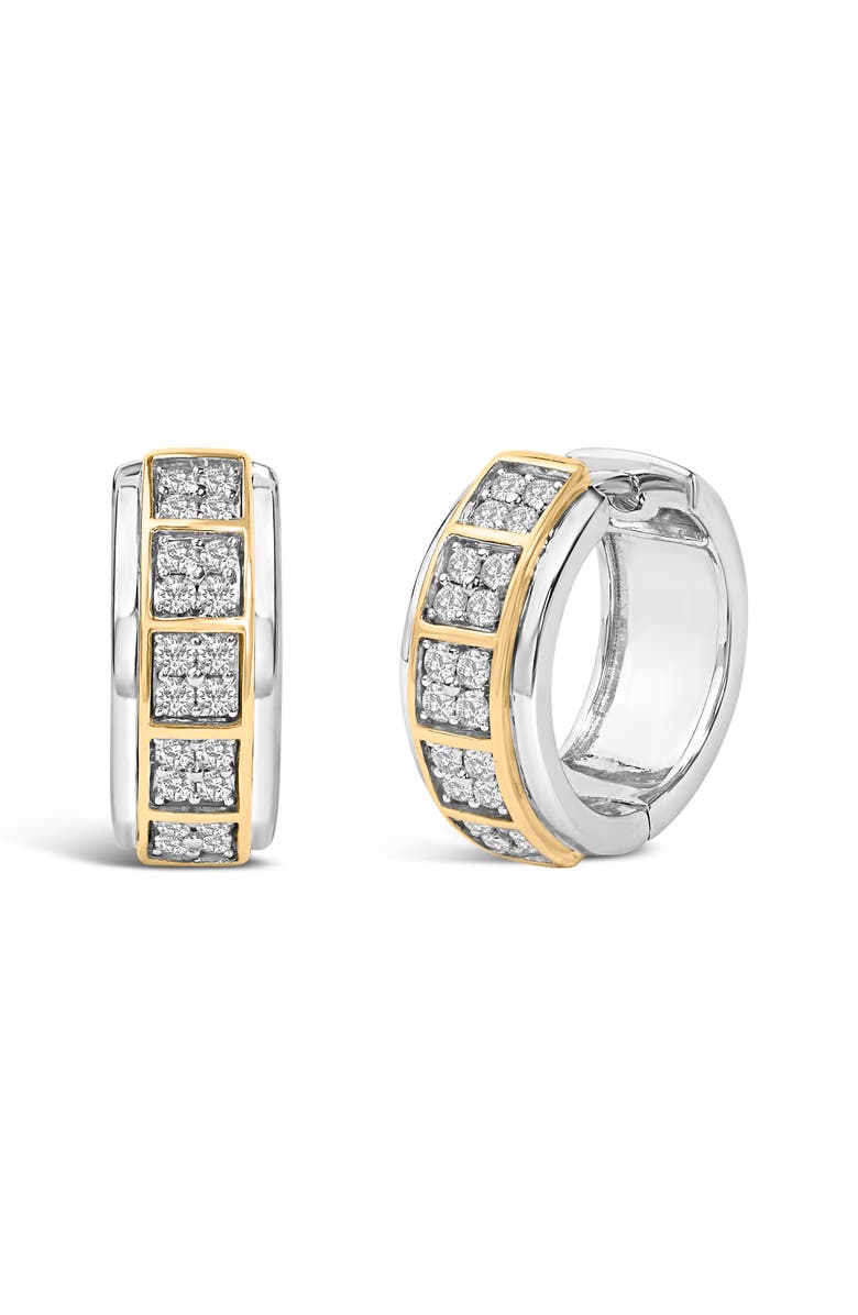 Haus of Brilliance Two Tone .925 Sterling Silver 1/2 Cttw Diamond Square Box Huggie Hoop Earrings, Main, color,