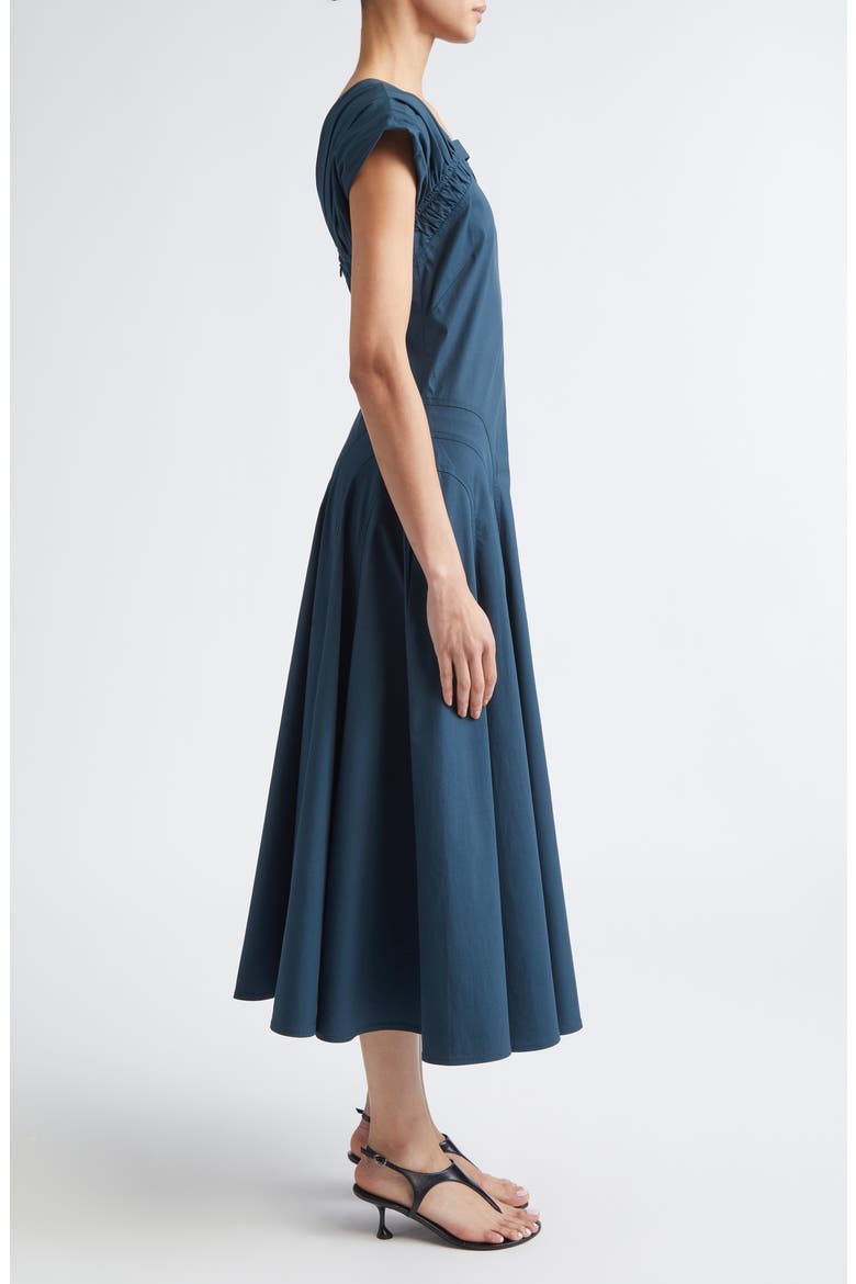 Manoela Ruched Cotton Stretch Poplin Dress, Alternate, color, DARK SPRUCE