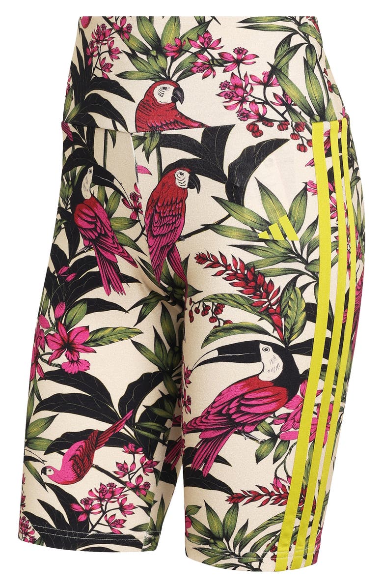 adidas x FARM Rio Bike Shorts, Alternate, color, Crystal Linen/ Fuchsia/ Lime
