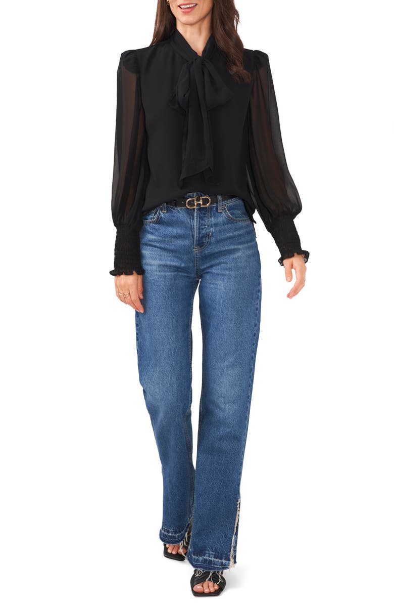 Vince Camuto Sheer Balloon Sleeve Bow Blouse, Alternate, color,