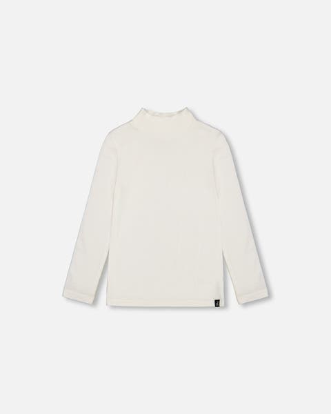 Deux Par Deux Brushed Rib Mock Neck Top With Frills - Silver Pink Deux Par Deux Brushed Rib Mock Neck Top With Frills - Silver Pink