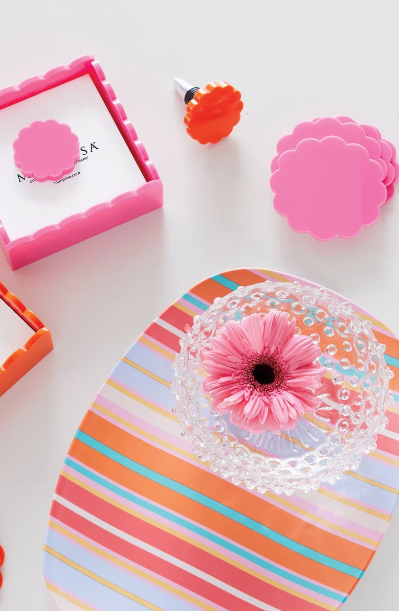 Mariposa Set of 4 Pink Scallop Coasters, Alternate, color, Pink