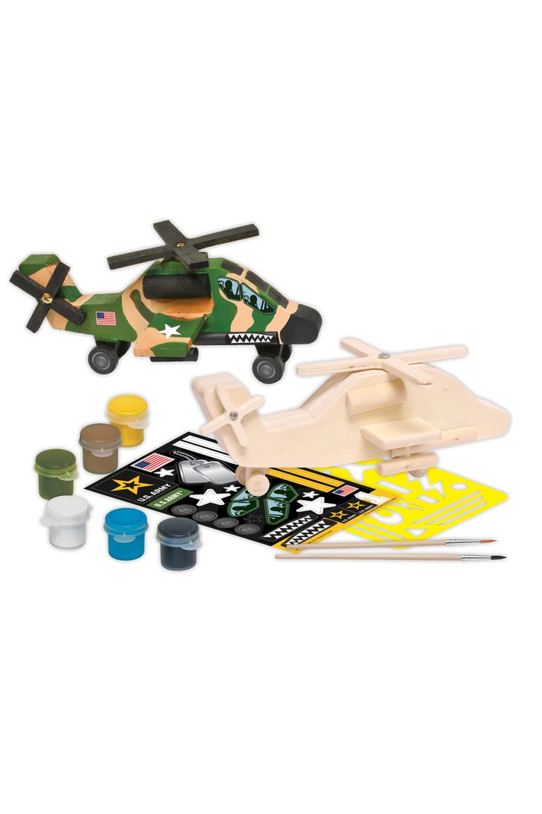 US Army Apache Helicopter Wood Craft Kit, Alternate, color, Multicolor