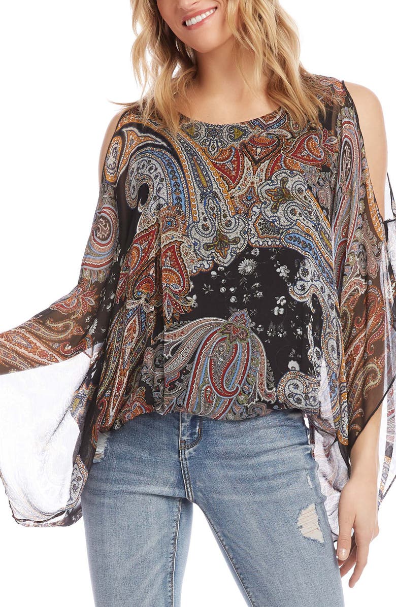 Karen Kane Scarf Print Cold Shoulder Georgette Blouse, Alternate, color, 