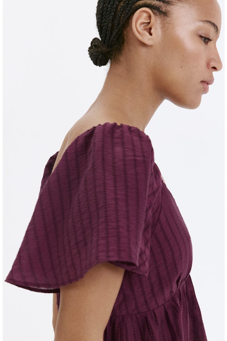 Textured Gathered Empire Waist Dress, Alternate, color, MAROON