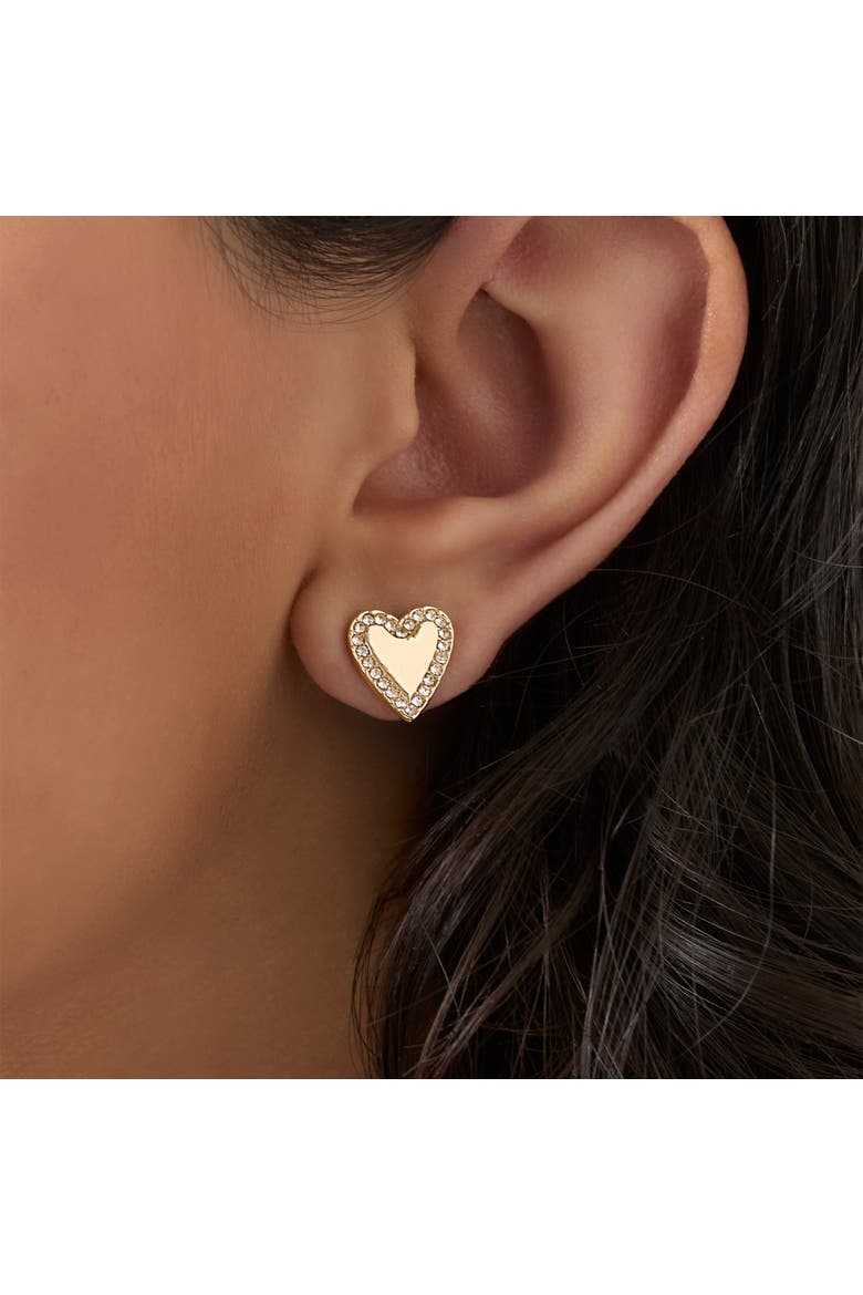 Crystal & Heart Stud Earring Set, Alternate, color, Gold