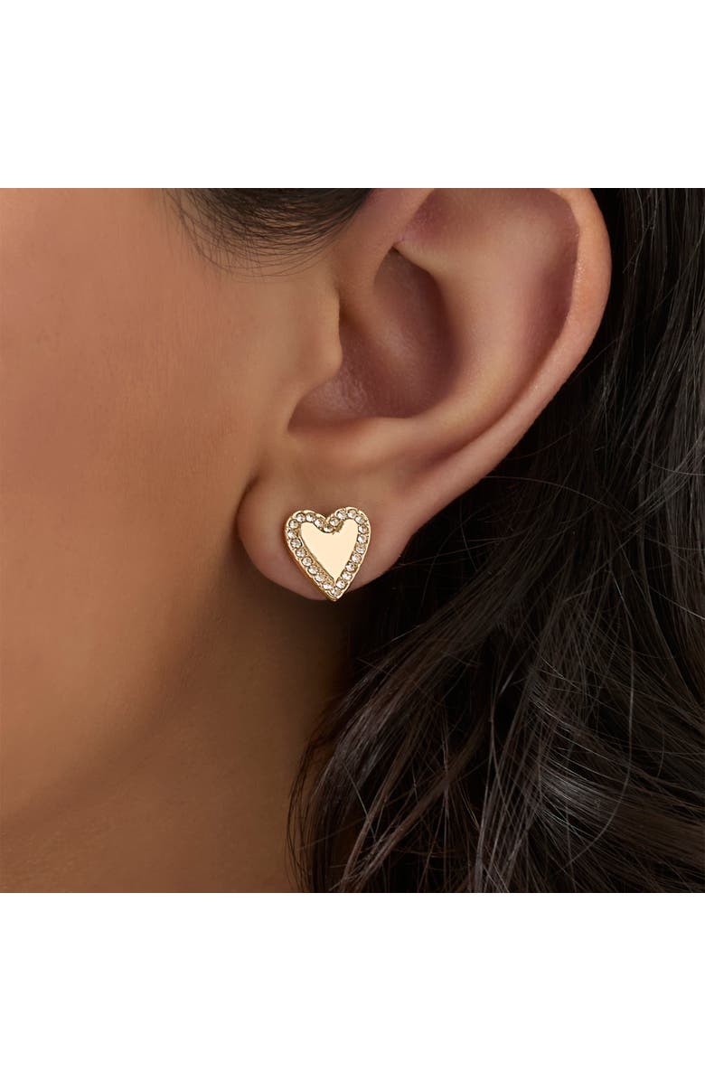 Jessica Simpson Crystal & Heart Stud Earring Set, Alternate, color, Gold