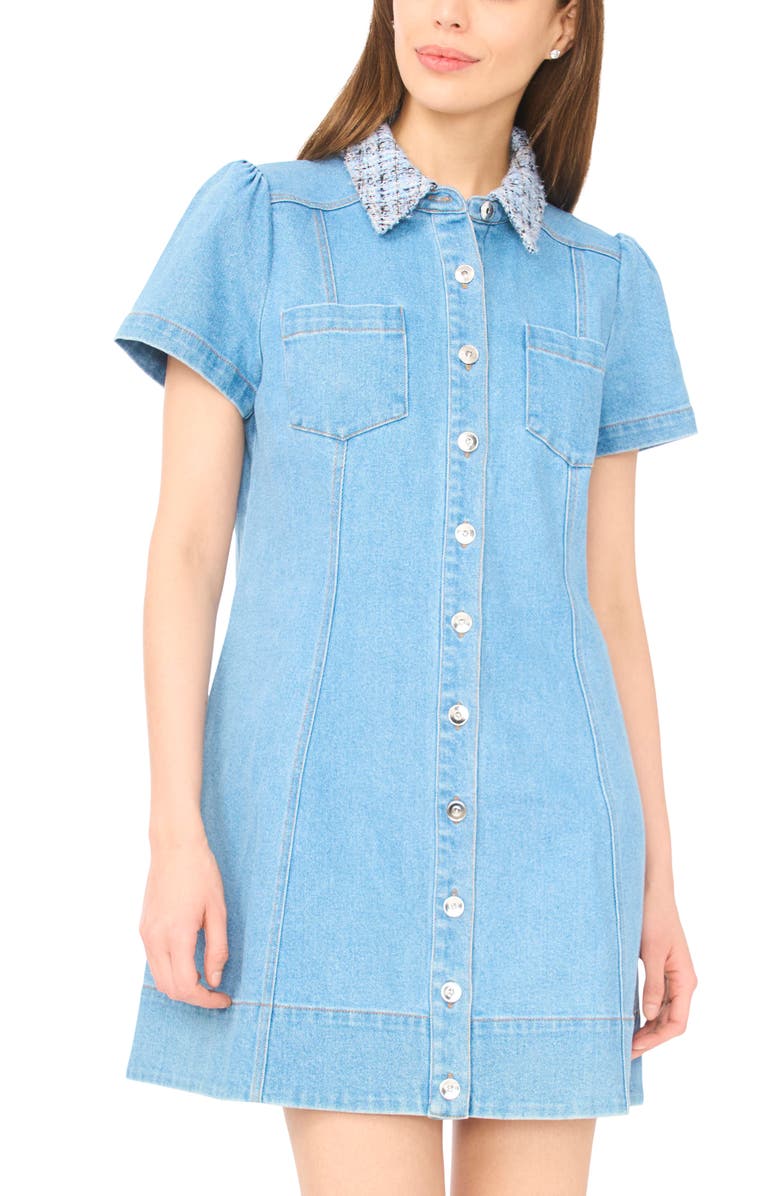 CeCe Denim Shirtdress, Alternate, color, Light Blue Wash