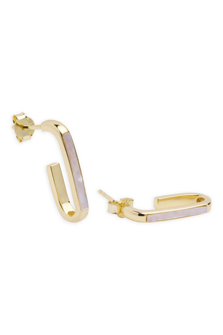 Elongated Mother-of-Pearl Hoop Earrings, Main, color, GOLD