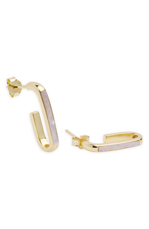 Elongated Mother-of-Pearl Hoop Earrings