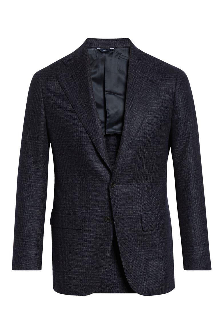 Structured Single Breasted Plaid Wool & Silk Sport Coat, Alternate, color, 158/ 6 - NAVY POW