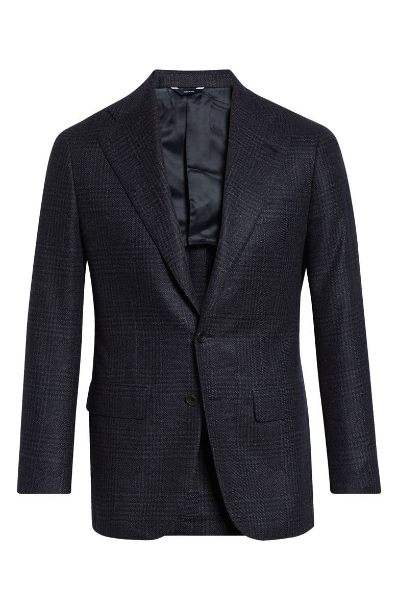 Thom Sweeney Structured Single Breasted Plaid Wool & Silk Sport Coat, Main, color, 158/ 6 - Navy Pow