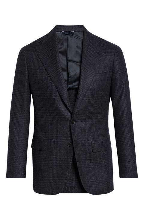 Structured Single Breasted Plaid Wool & Silk Sport Coat
