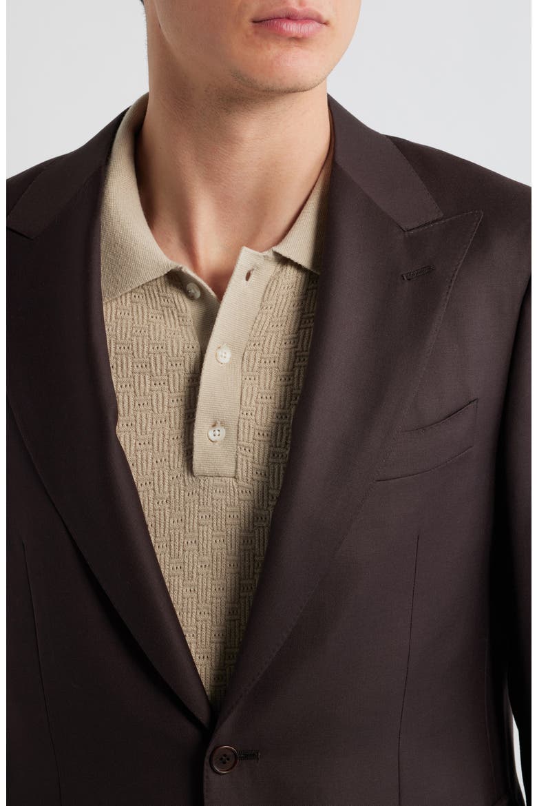 Capri Trim Fit Dark Brown Super 130s Wool Peak Lapel Suit, Alternate, color, DARK BROWN