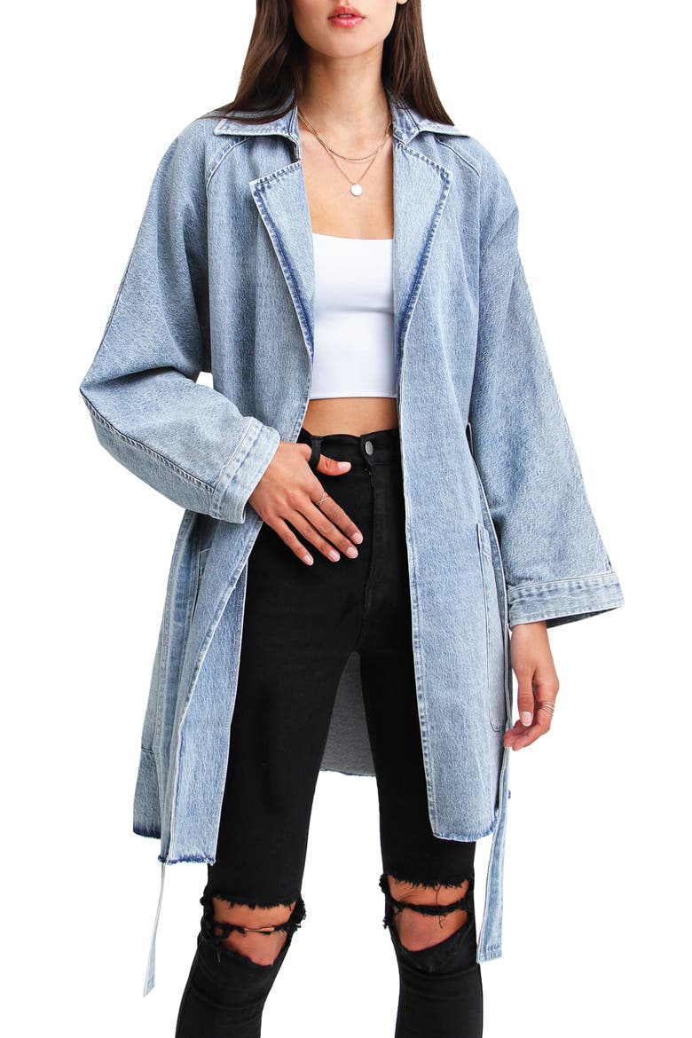 Relaxed Boyfriend Trench Denim Jacket, Alternate, color, INDIGO