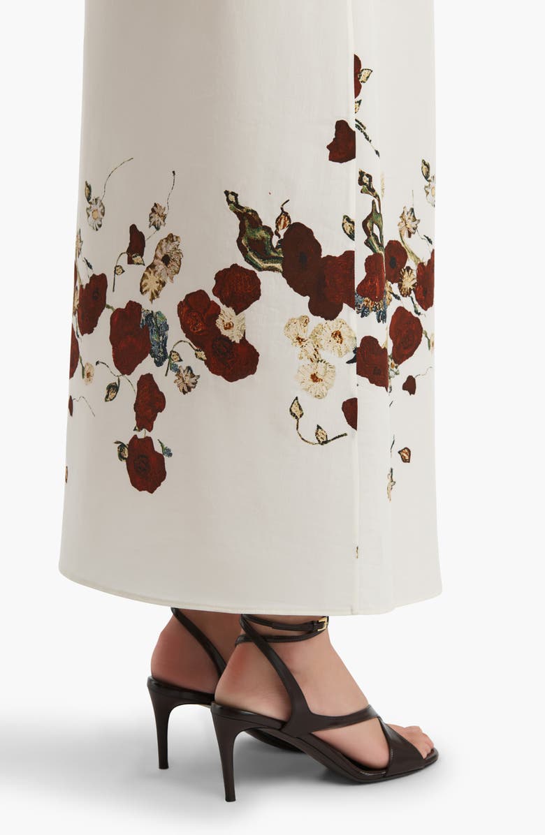 Khaite Floral Silk Blend Organza Midi Skirt, Alternate, color, Cream / Red