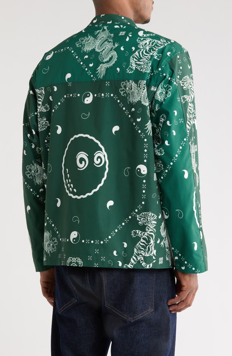 Malbon Golf x CLOT Oversize Patchwork Print Cotton Jacket, Alternate, color, Green