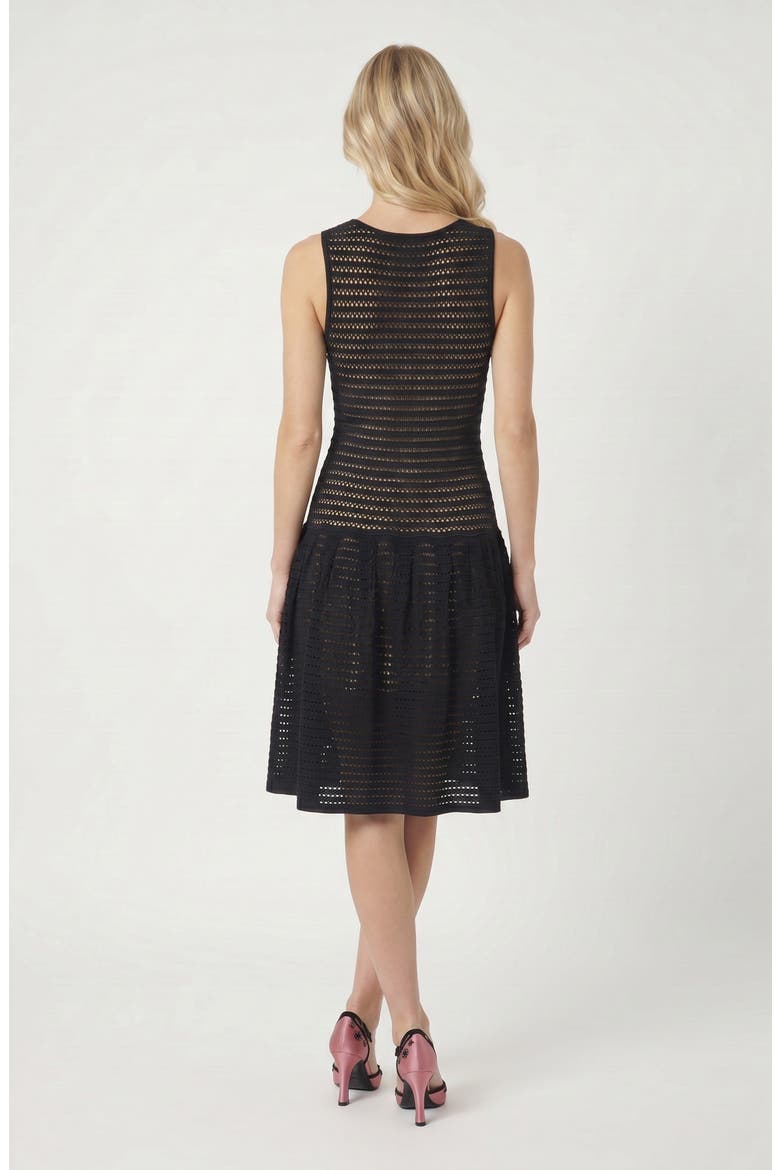 Sleeveless Eyelet Pattern Flared Hem Knit Dress, Alternate, color, Black