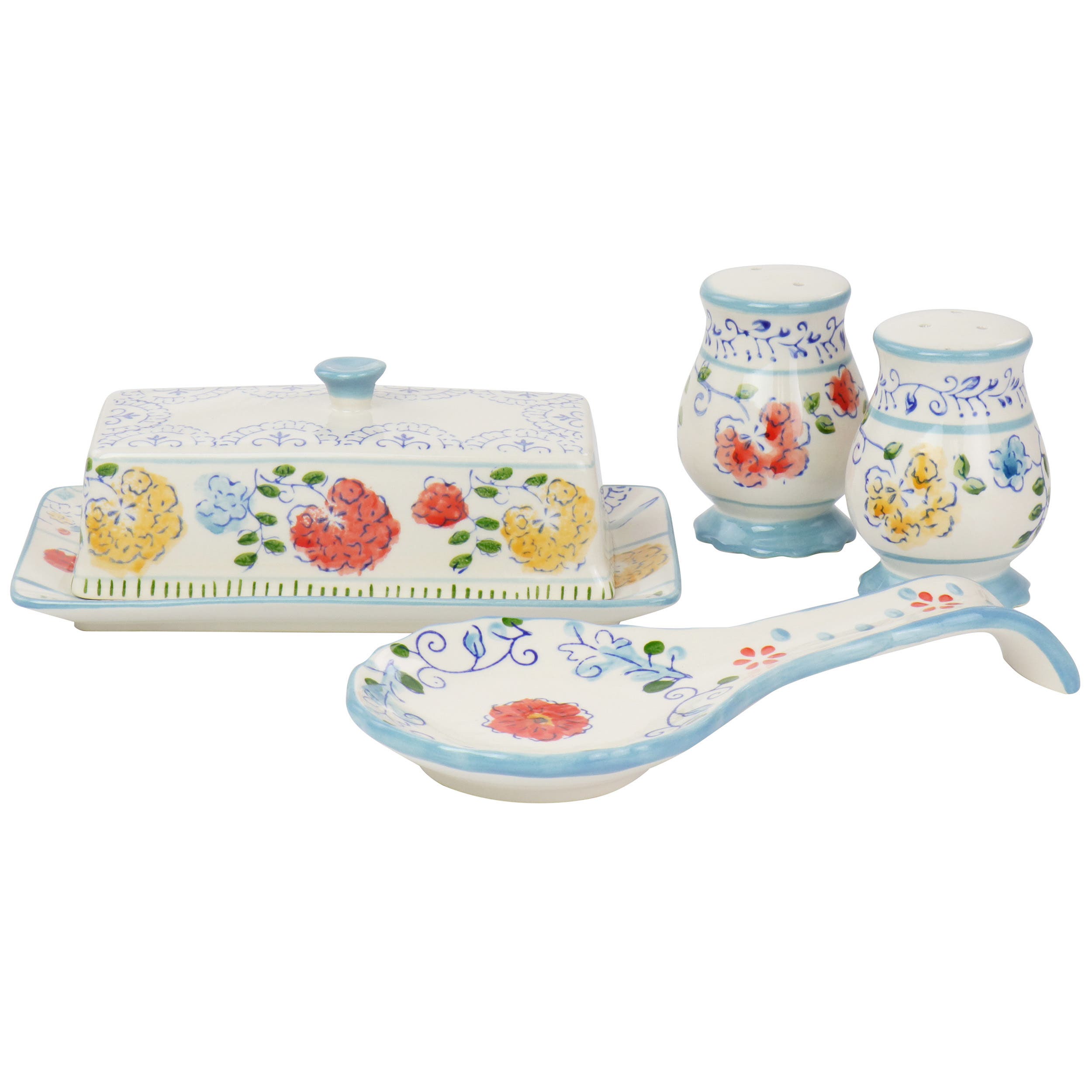 Gibson Elite Anaya 5 Piece Hand Painted Stoneware Table Accessory Set In Multi
