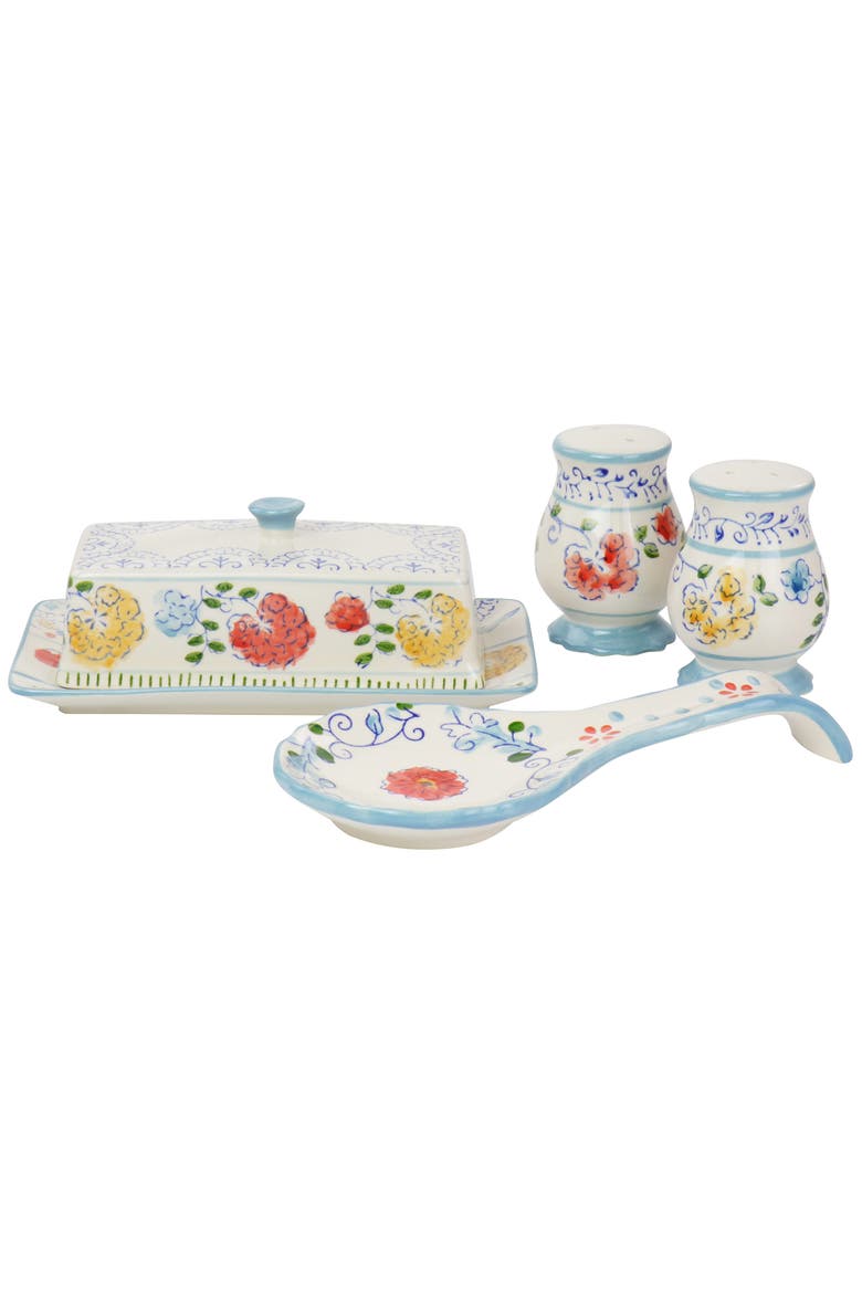 Anaya 5 Piece Hand Painted Stoneware Table Accessory Set, Main, color, Multi