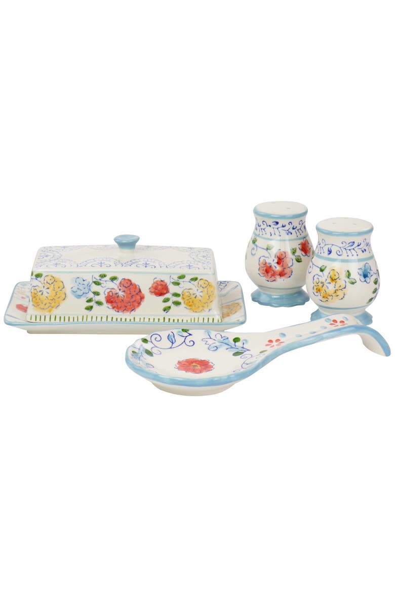 Gibson Elite Anaya 5 Piece Hand Painted Stoneware Table Accessory Set, Main, color, Multi