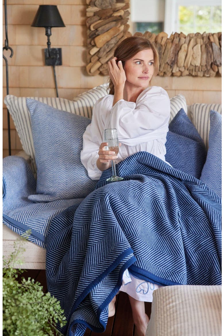 Harborview Herringbone Throw Blanket, Alternate, color, NAVY