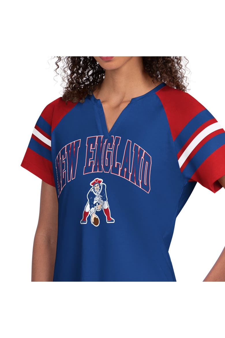 Women's Starter  Royal New England Patriots Game On Notch Neck Raglan T-Shirt, Alternate, color, Royal