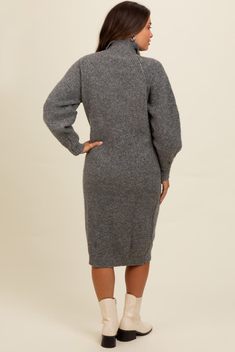 Mock Neck Bubble Sleeve Midi Sweater Dress, Alternate, color, Charcoal Grey