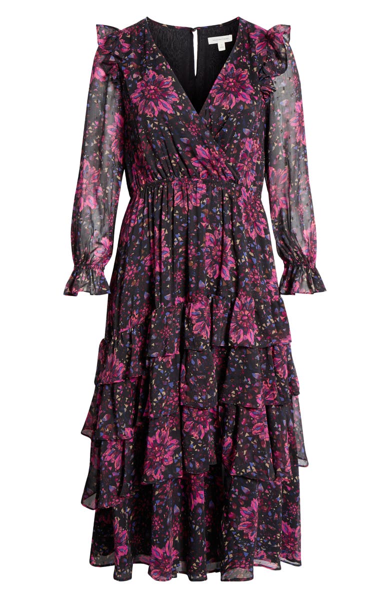 Treasure & Bond Tiered Ruffle Faux Wrap Maxi Dress, Alternate, color, Black-Pink Painterly Medallion
