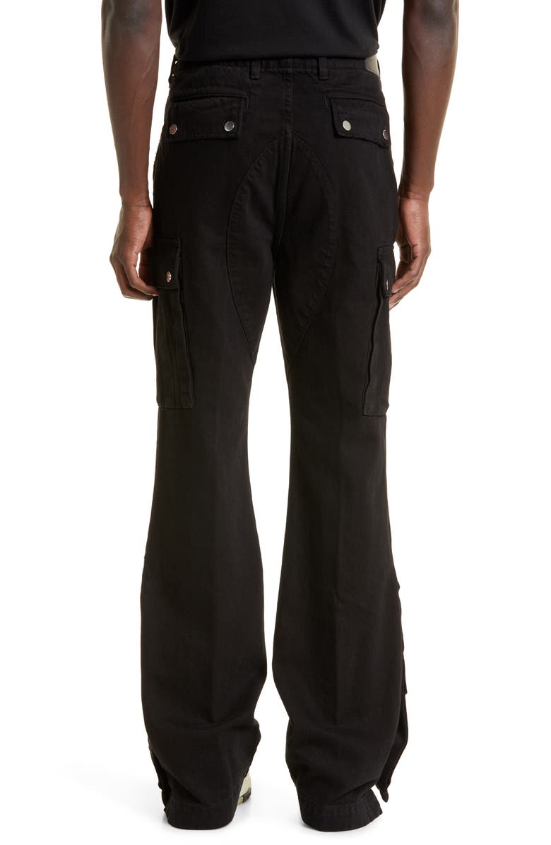 AMIRI M65 Distressed Split Hem Kick Flare Leg Cargo Jeans, Alternate, color, Black