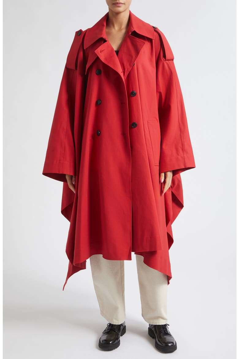 Cape Stretch Cotton Trench Coat, Main, color, CHERRY