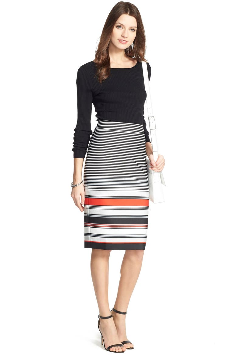 'Gallery Stripe' Pencil Skirt, Alternate, color, BLACK- RED GALLERY STRIPE
