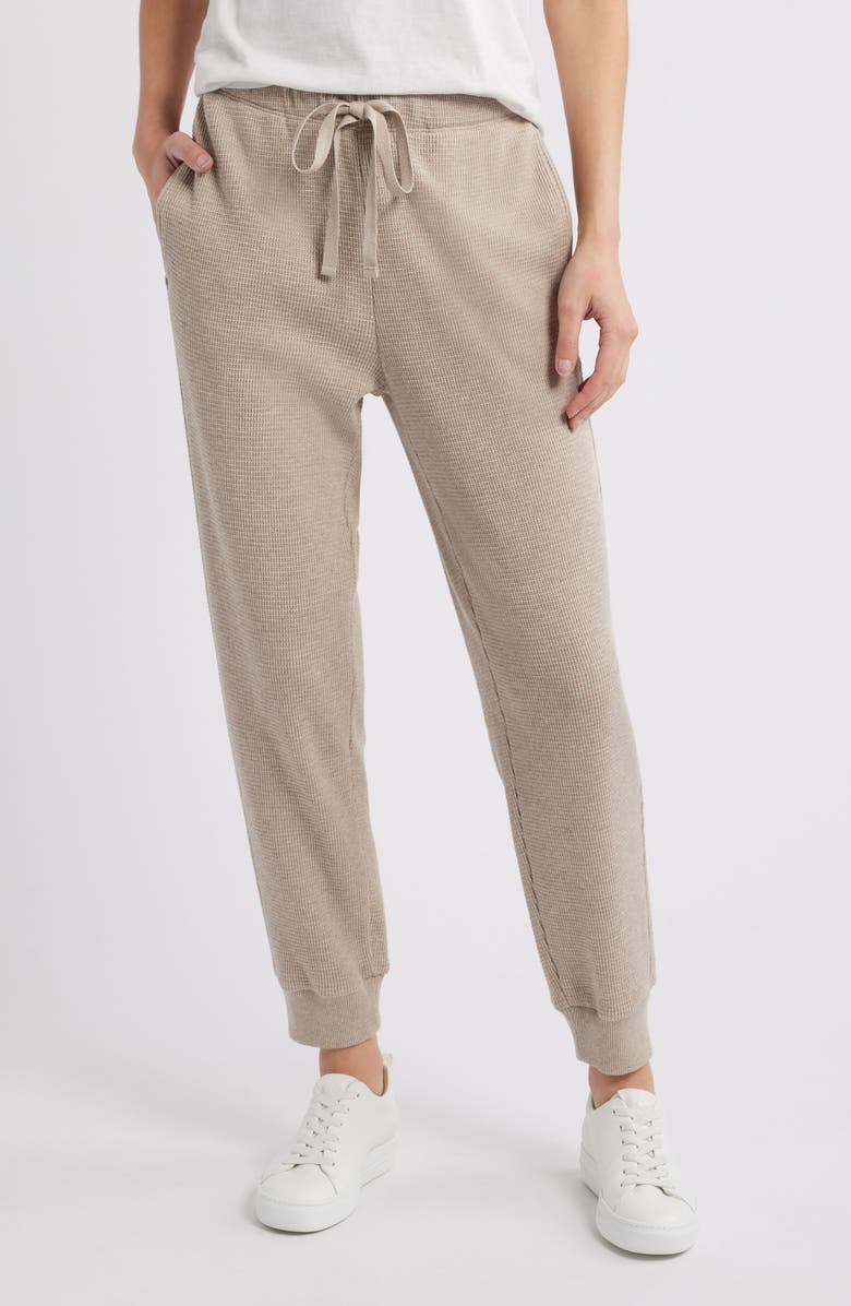 EILEEN FISHER SLEEP The Slow Waffle Stitch Organic Cotton Joggers, Main, color, Wheat