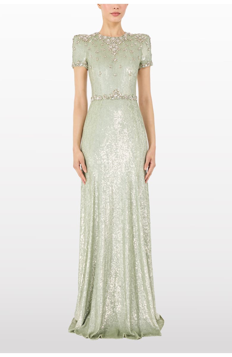 Jenny Packham Lombard Embellished Dress, Alternate, color, Marmo Green