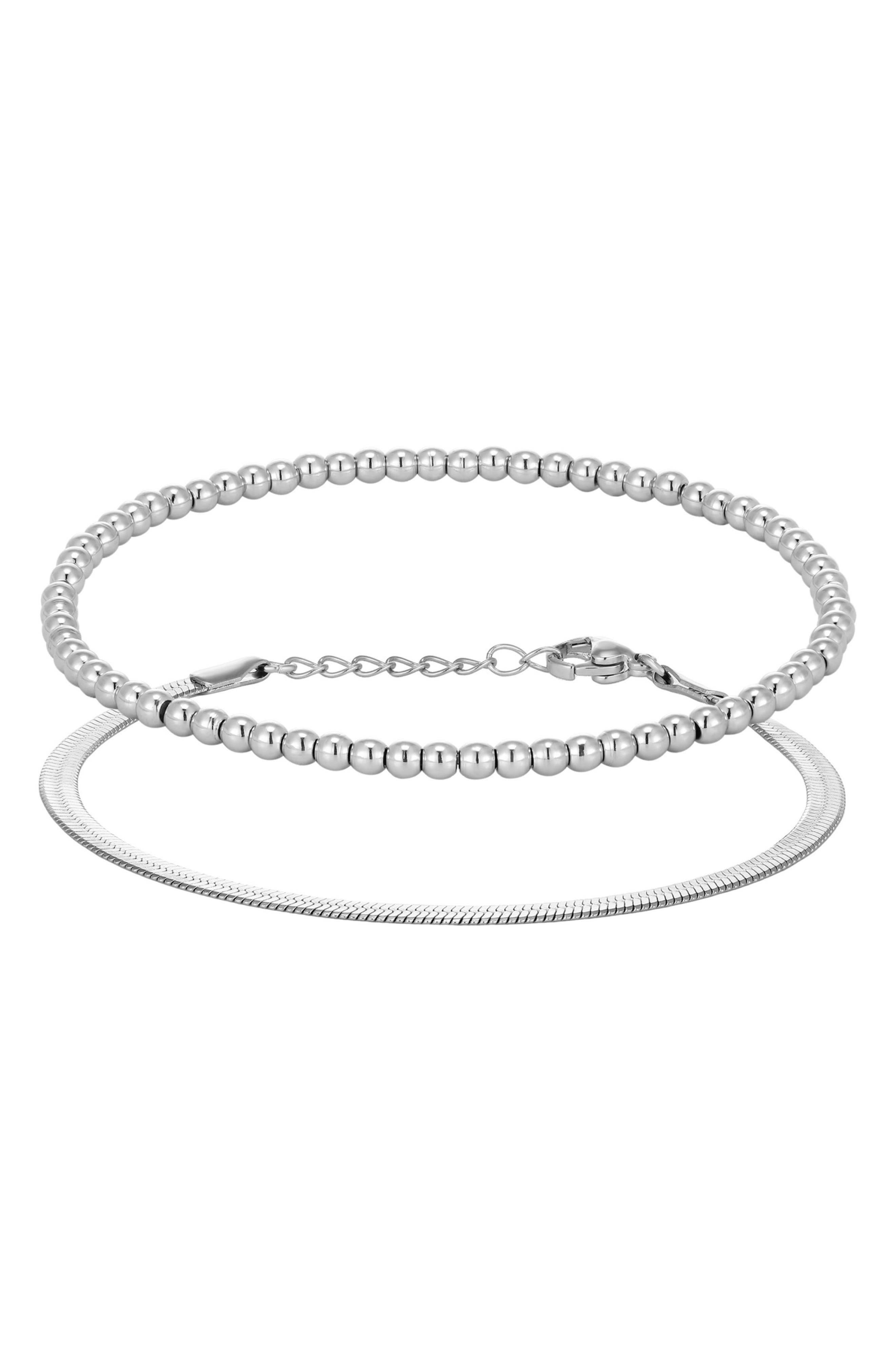 Adornia Set of 2 Herringbone & Bead Chain Bracelets