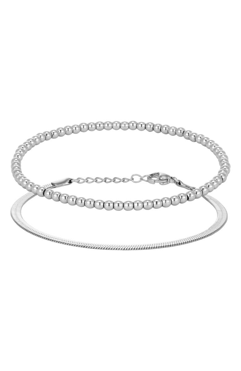 Adornia Set of 2 Herringbone & Bead Chain Bracelets, Main, color, 
