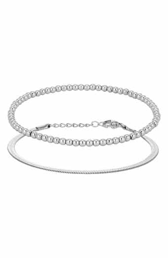 Set of 2 Herringbone & Bead Chain Bracelets
