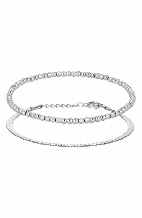 Adornia Set of 2 Herringbone & Bead Chain Bracelets