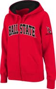 COLOSSEUM Women's Stadium Athletic Cardinal Ball State Cardinals Arched Name Full-Zip Hoodie