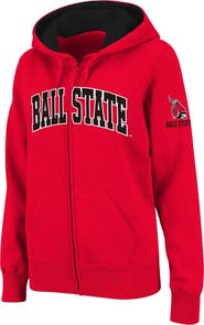 COLOSSEUM Women's Stadium Athletic Cardinal Ball State Cardinals Arched Name Full-Zip Hoodie
