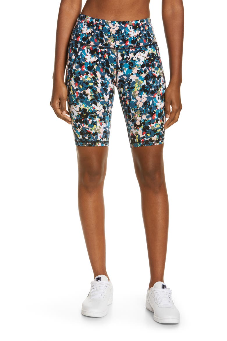 Power High Waist Pocket Bike Shorts, Main, color, BLUE FLORAL SPLASH PRINT