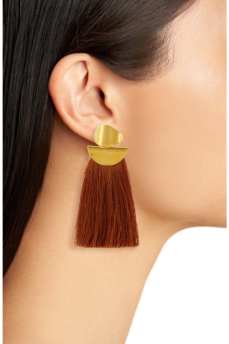 Crater Silk Tassel Earrings, Alternate, color, CAMEL
