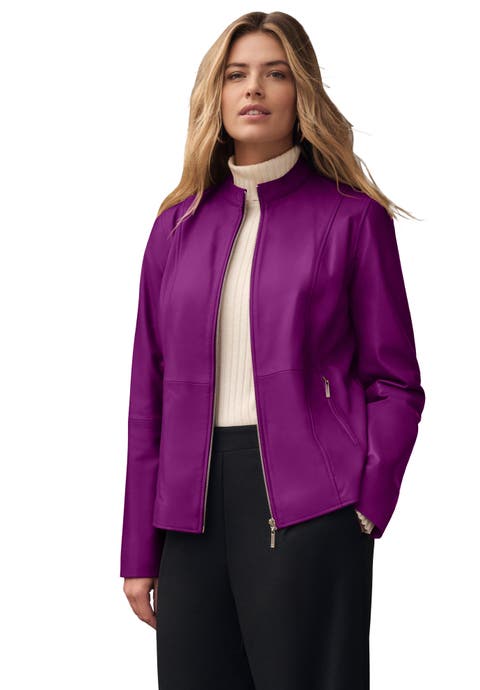 Zip Front Leather Jacket (Plus)