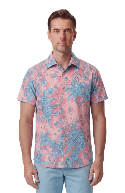 Mono Floral Mens Printed Button Up Shirt
