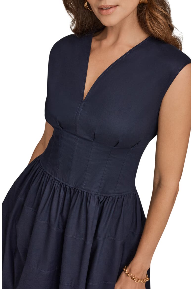Cap Sleeve Illusion Knit A-Line Midi Dress, Alternate, color, INK