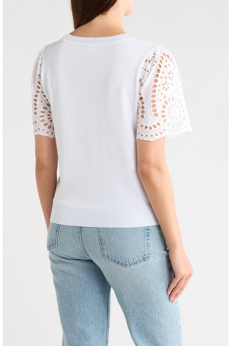 Embroidered Eyelet Short Sleeve Twofer Sweater, Alternate, color, WHITE