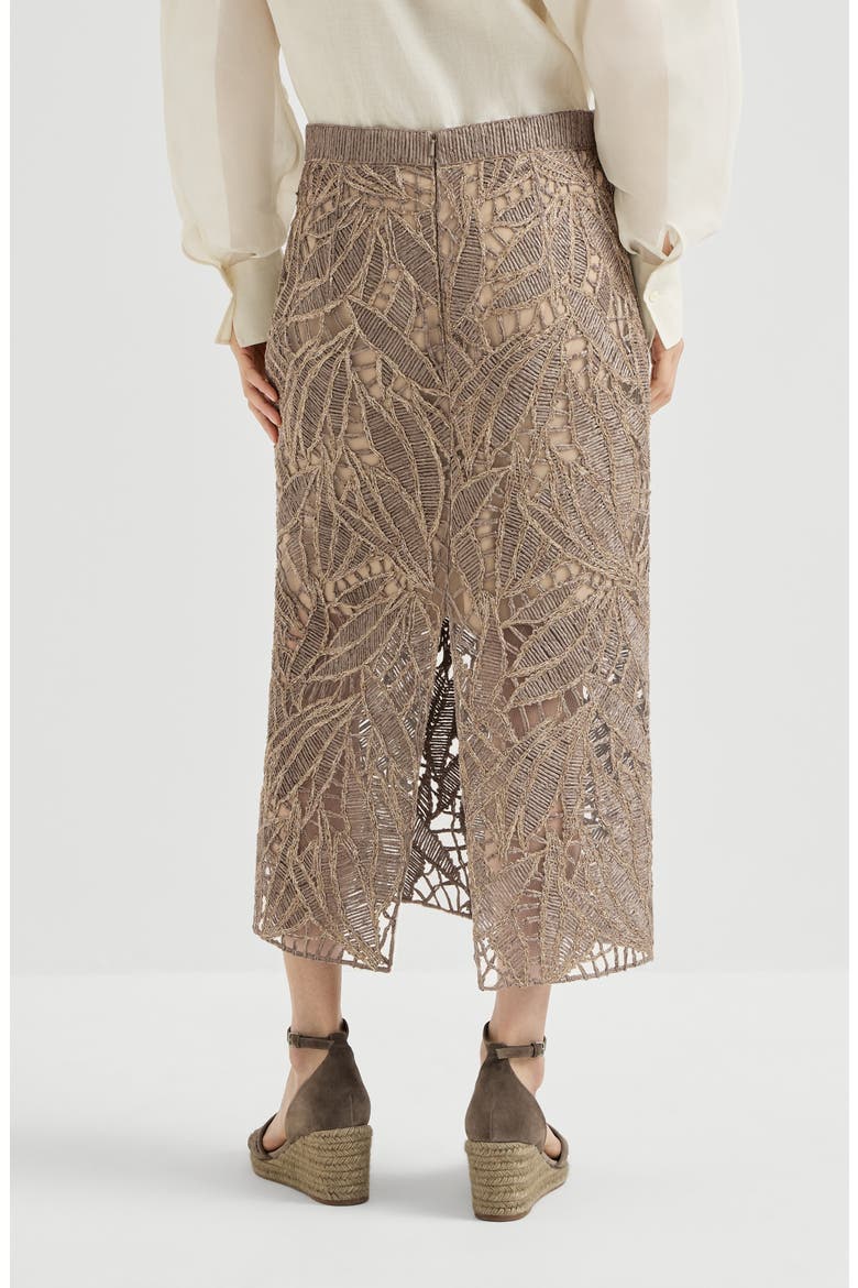 Linen and cotton dazzling cacao leaves embroidery skirt, Alternate, color, Rope