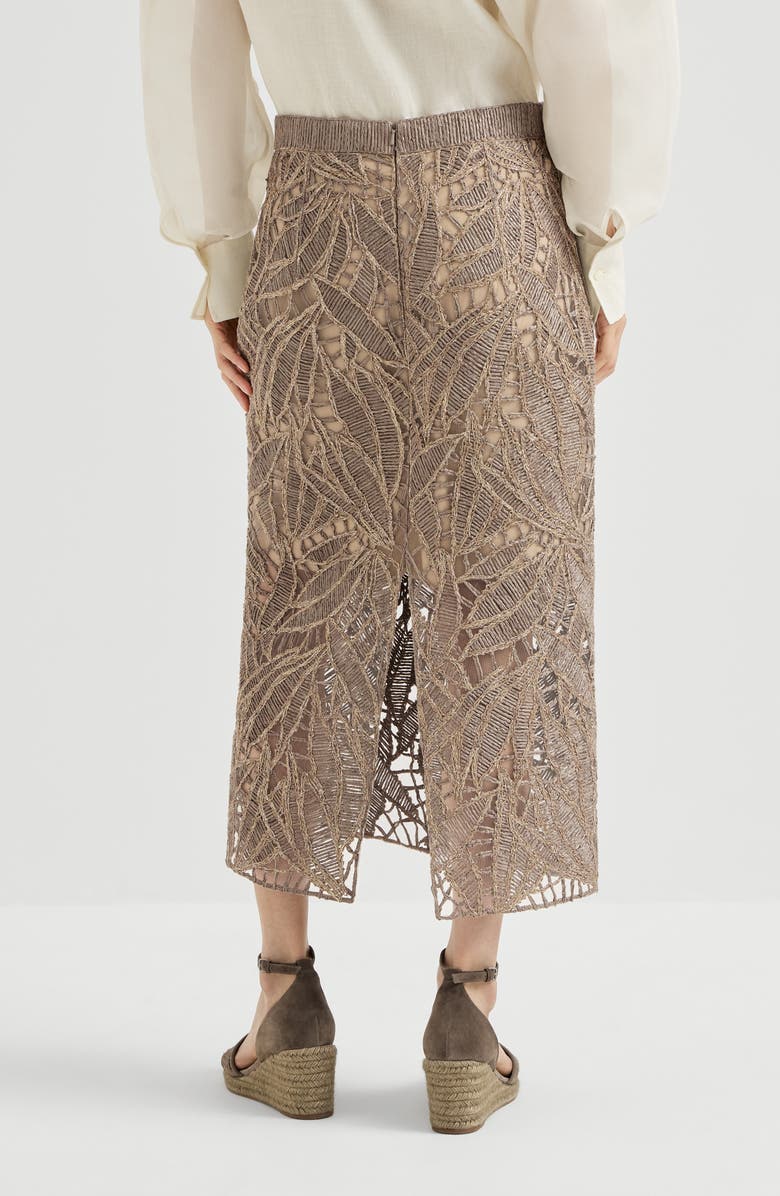 Brunello Cucinelli Linen and cotton dazzling cacao leaves embroidery skirt, Alternate, color, Rope